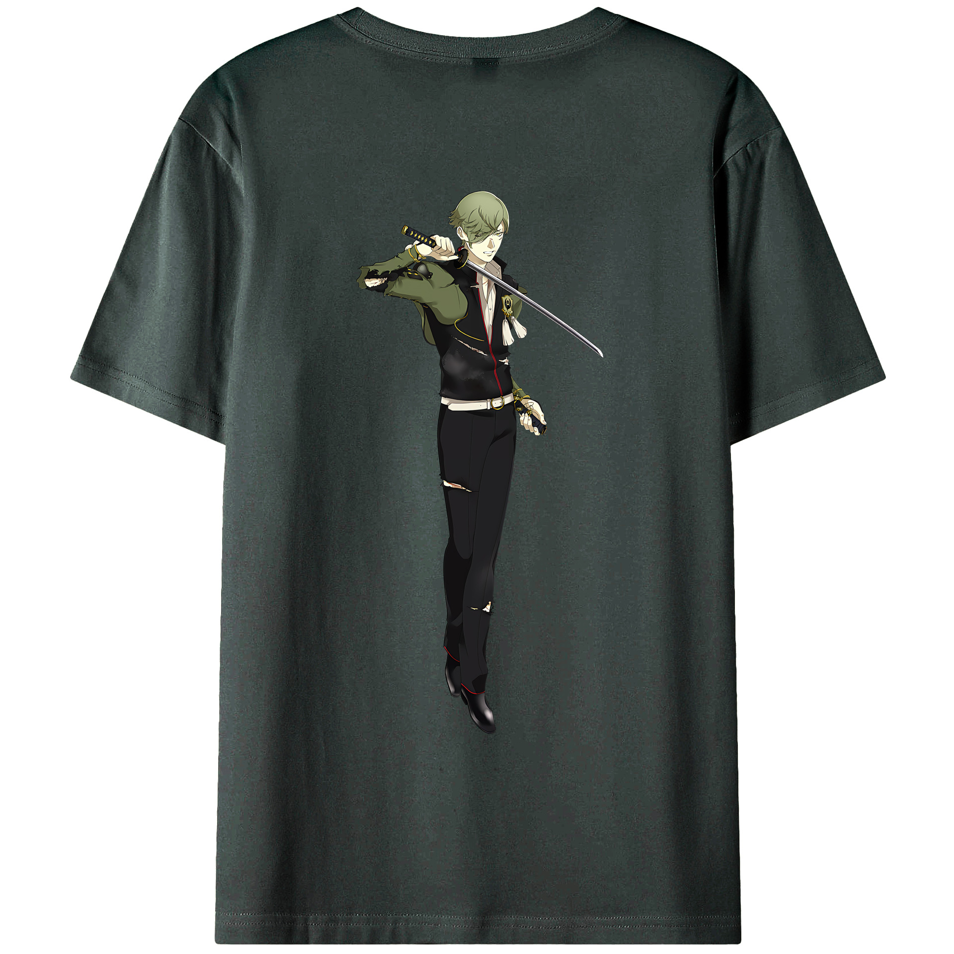 （画像用） 刀剣乱舞 Touken Ranbu 綿100％ メンズ半袖Tシャツ（バックプリント） 通気性